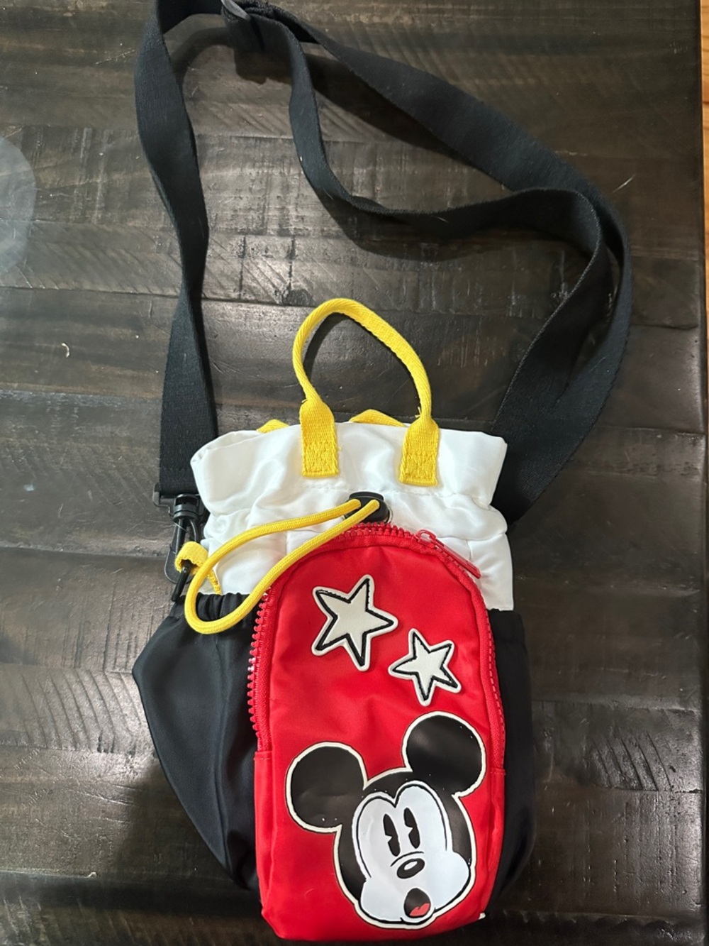 Red Mickey-Themed Crossbody Bag with Yellow Accents